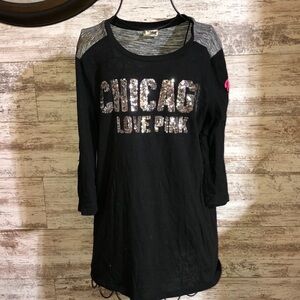 Victoria’s Secret pink Chicago bling shirt light weight black and silver size SM